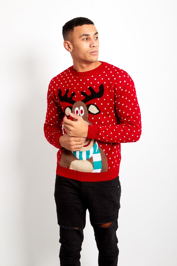 Mens Rudolph Pom Nose Christmas Jumper