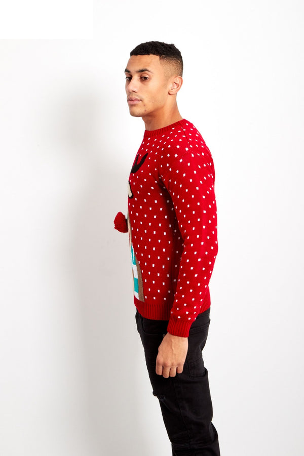 Mens Rudolph Pom Nose Christmas Jumper
