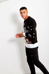 Mens Black Pom Reindeer Knitted Christmas Jumper