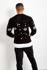 Mens Black Pom Reindeer Knitted Christmas Jumper
