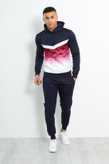 Navy Slim Fit Two Tone Rose Print Tracksuit 