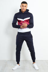 Navy Slim Fit Two Tone Rose Print Tracksuit 