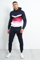 Navy Slim Fit Two Tone Rose Print Tracksuit 