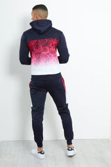 Navy Slim Fit Two Tone Rose Print Tracksuit 