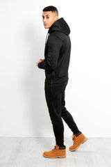 Mens Black Side Zip Detail Hooded Tracksuit