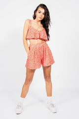 Red Printed Crop Top and Flippy Shorts Set 