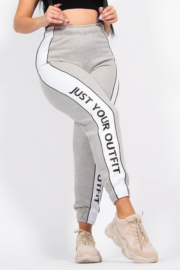 Grey Jyo Slogan Print Jogger With Contrast Side Stripe