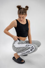 Grey Jyo Slogan Print Jogger With Contrast Side Stripe