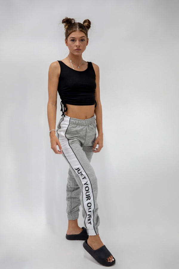 Grey Jyo Slogan Print Jogger With Contrast Side Stripe