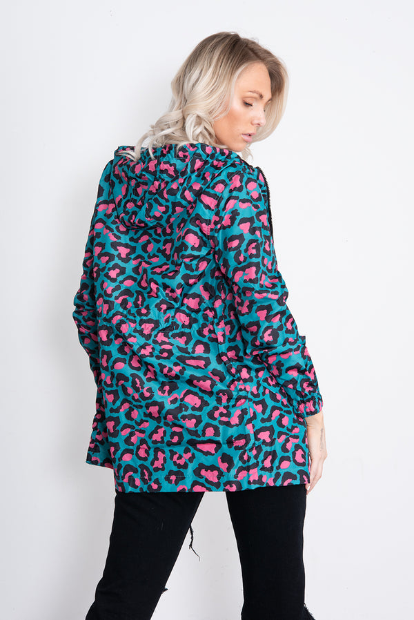 Jade Green Leopard Print Festival Rain Mac