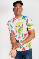 Mens White Fruit Print and Slogan T-Shirt