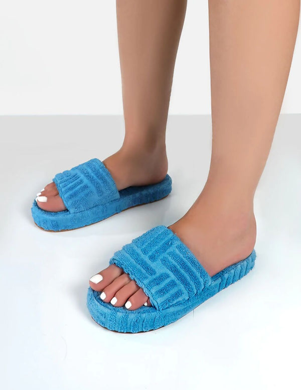  Blue Towelling Slippers