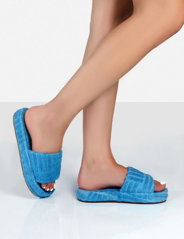  Blue Towelling Slippers