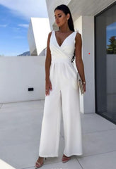 White Sleeveless Crossbody With Shoulder Tie Jumpsuit 