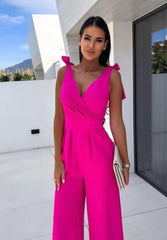 Hot Pink Sleeveless Crossbody With Shoulder Tie Jumpsuit 