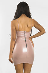 Pink PU Glitter Bralet Bodycon Mini Dress