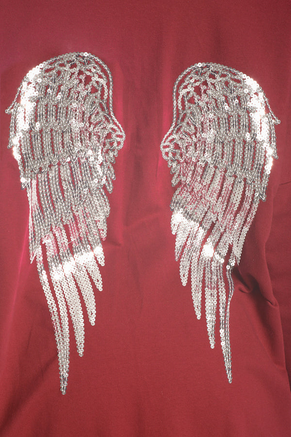 Wine Sequin Angel Wings Hooded Cardigan