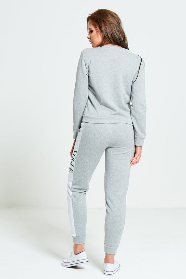 Grey Vogue Print Tracksuit Set