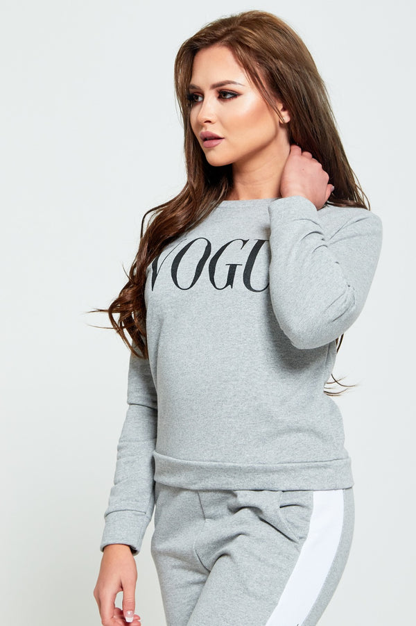 Grey Vogue Print Tracksuit Set