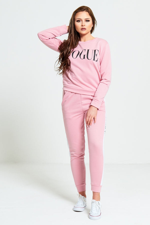 Pink Vogue Print Tracksuit Set
