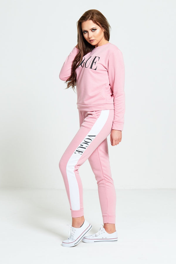 Pink Vogue Print Tracksuit Set
