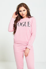 Pink Vogue Print Tracksuit Set