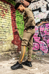 Mens Khaki Contrast Strap Cargo Tracksuit