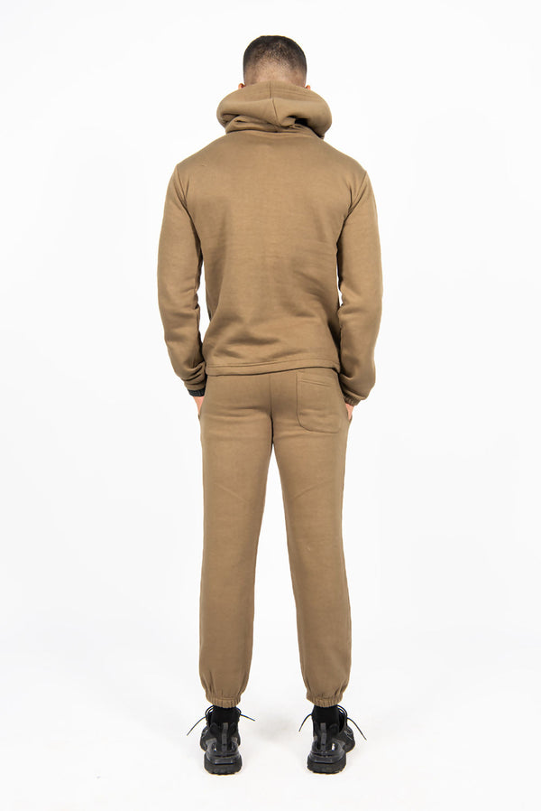 Mens Khaki Pullover Hooded Tracksuit