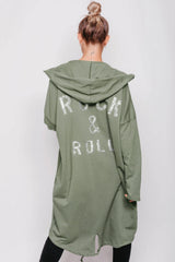 Khaki Sequin Rock And Roll Hooded Cardigan