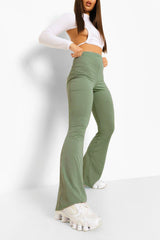 Green Basic Ribbed Flares
