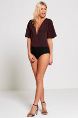 Wine Extreme Plunge Glitter Bodysuit