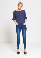 Navy Frill Sleeve Top