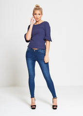 Navy Frill Sleeve Top