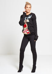 Black Rudolph Christmas Jumper With Pom Pom Detail
