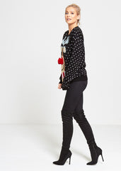Black Rudolph Christmas Jumper With Pom Pom Detail