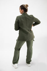 Khaki Ruched Sleeve Blazer