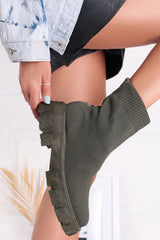 khaki Chunky Ankle Sock Boots