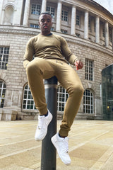 Khaki Fleece Basic Crew Neck Tracksuit
