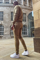 Khaki Fleece Basic Crew Neck Tracksuit