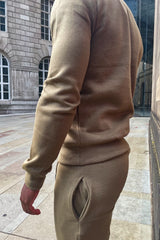 Khaki Fleece Basic Crew Neck Tracksuit