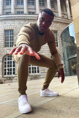 Khaki Fleece Basic Crew Neck Tracksuit