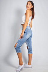 Mid Wash Distressed Cropped Jeans