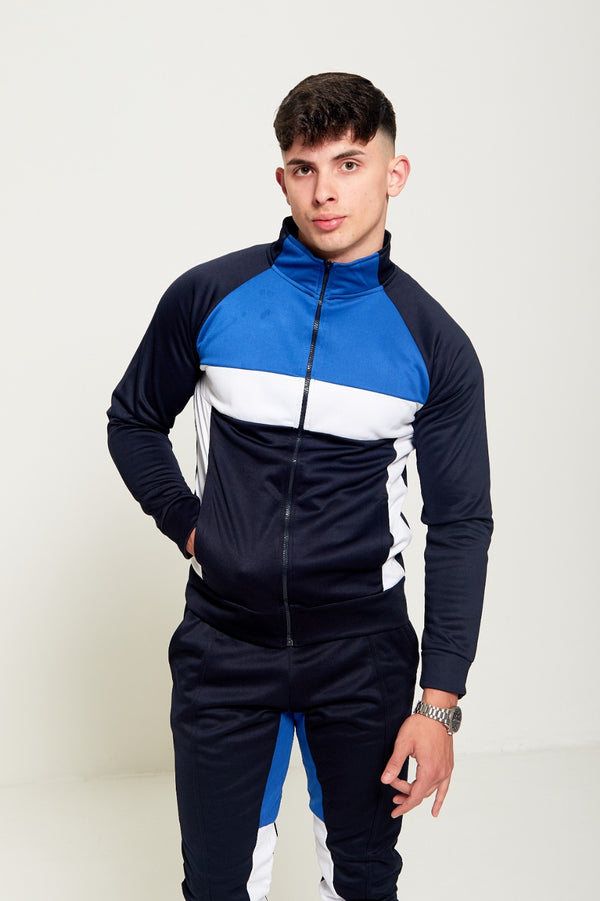 Mens Blue, Navy and White Collared Tracksuit