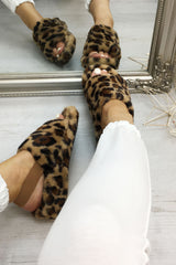 Leopard Fluffy Faux Fur Stripe Slipper
