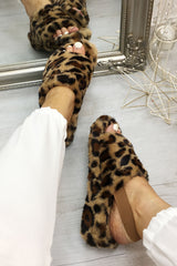 Leopard Fluffy Faux Fur Stripe Slipper