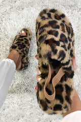 Leopard Fluffy Faux Fur Stripe Slipper
