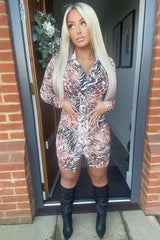 Leopard Print Button Front Ruched Mini Dress