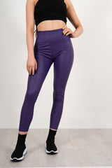 Purple Leather Look High Waist Leggings