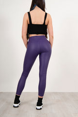 Purple Leather Look High Waist Leggings
