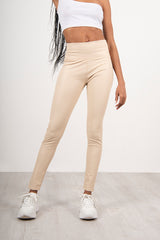 Beige Leather Look High Waist Leggings 
